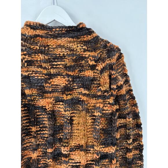 Handmade Sweater Womens Small Orange Black Chunky Knit Pullover Mock Neckline - Picture 12 of 16
